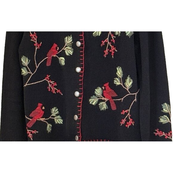 Coldwater Creek Vintage Cardigan Sweater Embroidered Cardinal Christmas Size Lg - Picture 4 of 8
